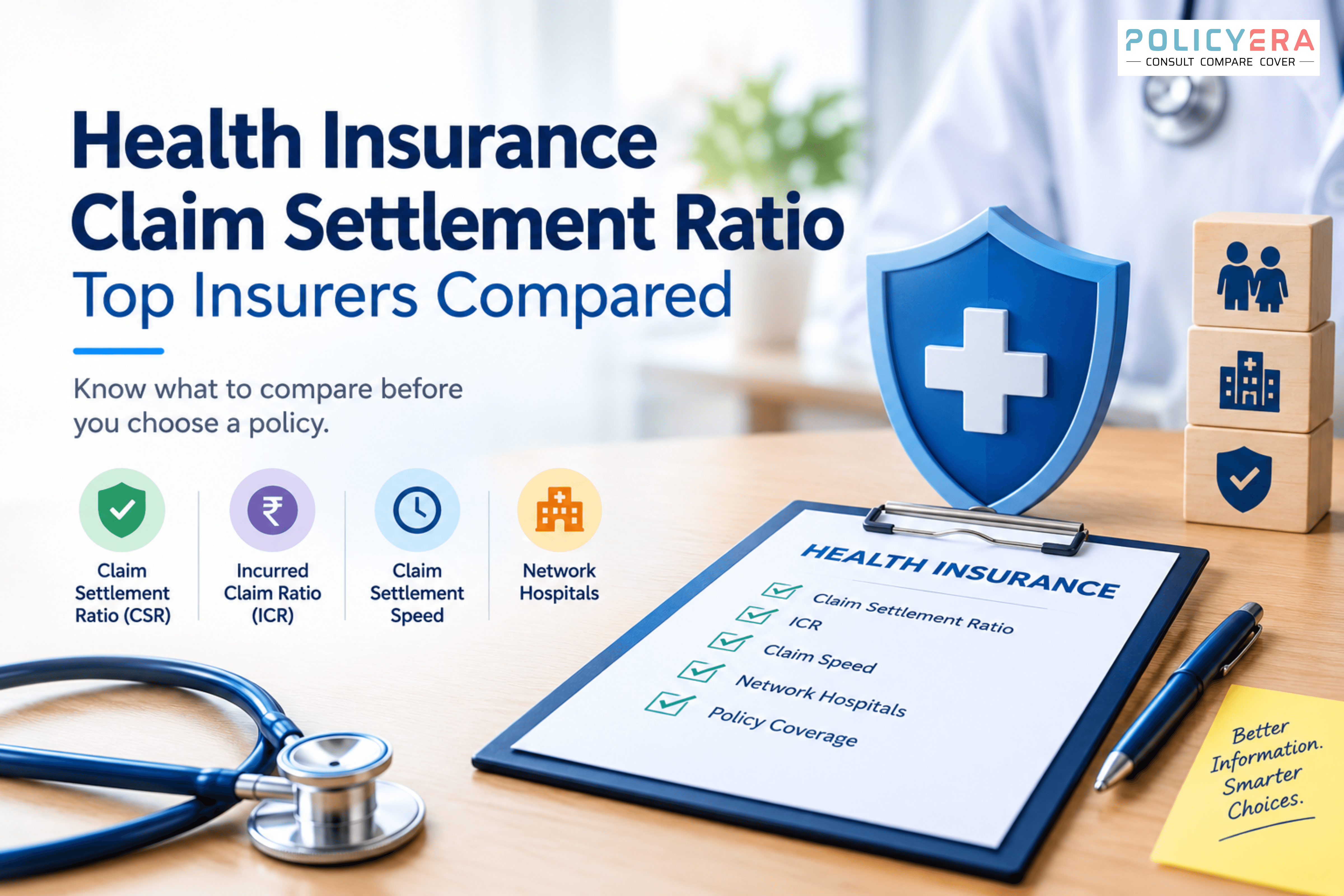 Health insurance claim settlement ratio comparison with CSR, ICR, claim speed and network hospitals
